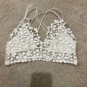 Free People White Flowery Bralette